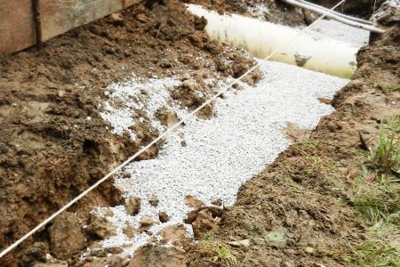 Absandung der Frostschutzschicht für die Trockenmauer mit Streifenfundament